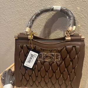 Elegant Brown Quilted Bebe Handbag